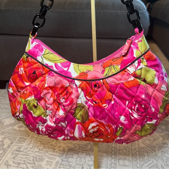 Vera Bradley EdithFloral Rose Pink Red Hobo Chain handle purse - Picture 4 of 10